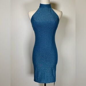 New! Suite Benedict Shimmering Blue Sleeveless Halter Dress Women’s Size Medium